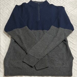 Men's Navy and Gray Half-Zip Sweater